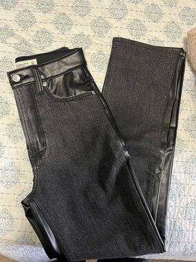 Abercrombie & Fitch Black Skinny Jeans with Faux-Leather Trim
